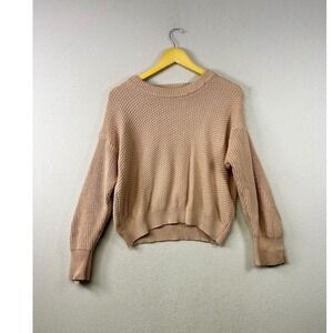 Preswick & Moore Petite Textured Knit Sweater Soft Peach Crew Neck Long Sleeve